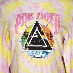 Pink Floyd Womens Tie-Dye Long Sleeve T-Shirt Large Pink Yellow Juniors